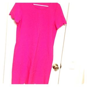 Fitted Hot Pink Dress W/ scalloped sleeves and hem
